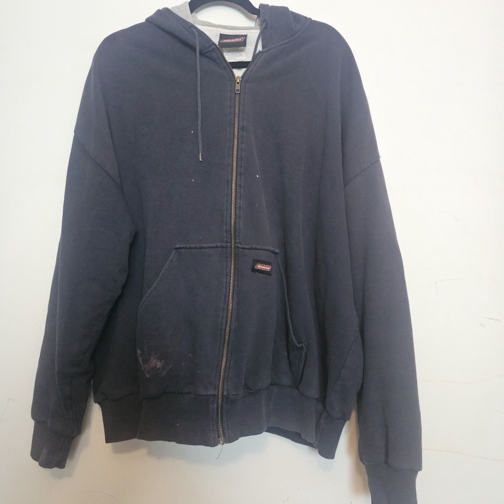 Vintage Dickies Thermal Lined Zip Up Men's 2X Large 2XL Hoodie Distressed Navy‎
